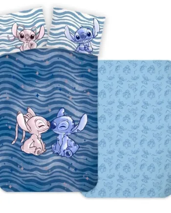 Blåt Junior Sengetøj 100x140 Cm Vendbart Sengesæt Med Stitch Og Angel 100  Bomulds Sengelinned