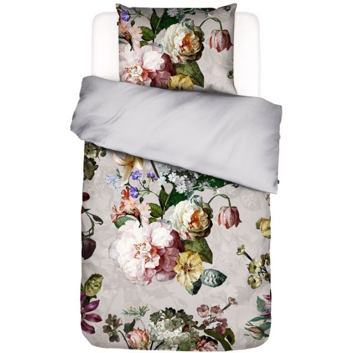 Blomstret Sengetøj 140x220 Cm Fleur Grey Vendbar Sengesæt 100 Bomuldssatin Essenza Sengetøj