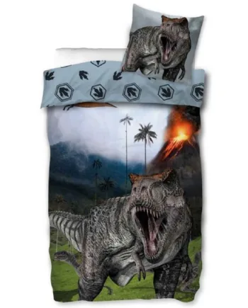 Børne Sengetøj 140x200 Cm Dinosaur Sengetøj Dynebetræk Med Vendbart Design Farlig  -rex Og Vulkan Sengesæt   100  Bomuld