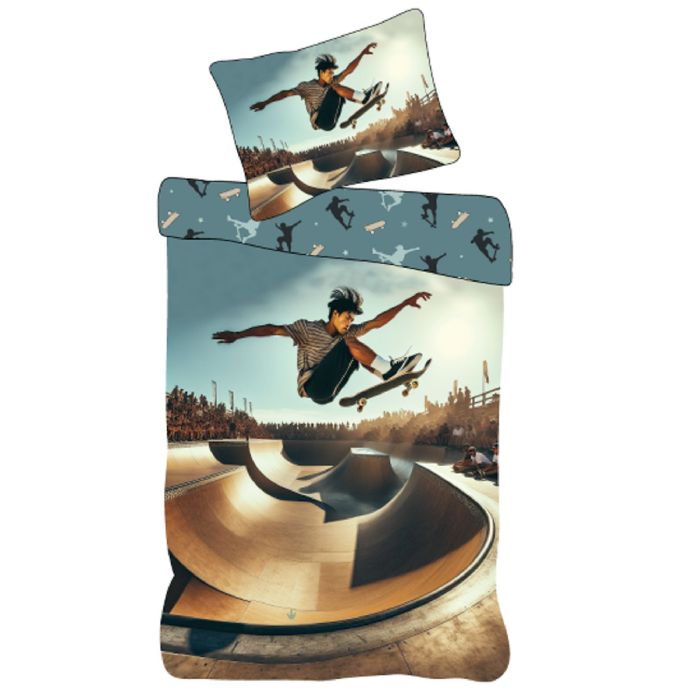 Børne Sengetøj 140x200 Cm Vendbart Sengesæt Med Skater Motiv 100 Blødt Bomulds Sengelinned