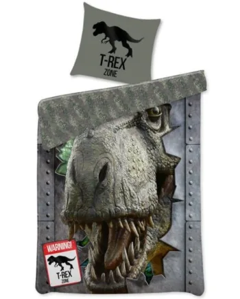 Dinosaur Sengetøj 140x200 Cm  -rex Dynebetræk Med Vendbart Design Dino Sengesæt   100  Bomuld