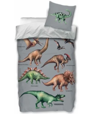 Dinosaur Sengetøj 140x200 Cm Vendbart Dino Sengesæt Motiv Med  -rex  Triceratops Og Stegosaurus  100  Bomuld Børnesengetøj