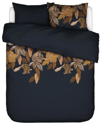 Dobbelt Blomstret Sengetøj 200x200 Cm Night Blue Vendbart   100  Bomuldssatin Essenza Sengetøj
