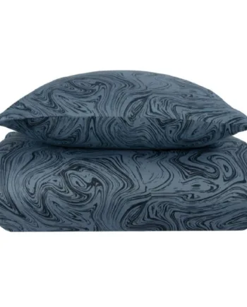 Dobbelt Sengetøj 200x220 Cm 100  Blødt Bomuldssatin Marble Mørkeblå By Night Mønstret Sengesæt