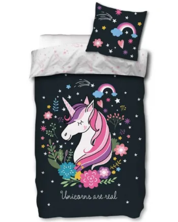 Unicorn Sengetøj 150x210 Cm Selvlysende Sengetøj Med Enhjørning 100  Bomulds Sengesæt