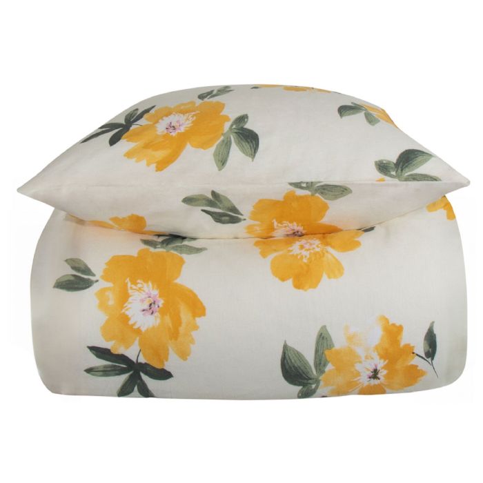 Flonel Sengetøj 140x220 Cm Blomstret Sengetøj Gul 100 Bomuld Gardenia Gul Nordstrand Home Sengesæt