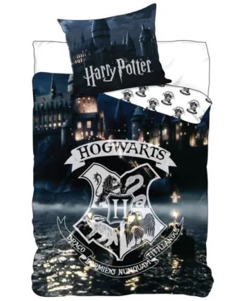 Harry Potter Sengetøj 140x200 Cm Hogwarts Logo Glow In The Dark Sengetøj 100  Bomuld