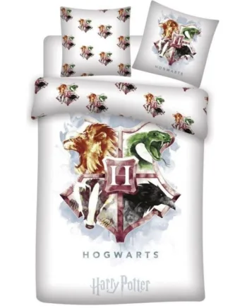 Harry Potter Sengetøj 140x200 Cm Flot Motiv Af Hogwarts Våbenskjold Sengesæt Vendbart Dynebetræk   100  Bomuld