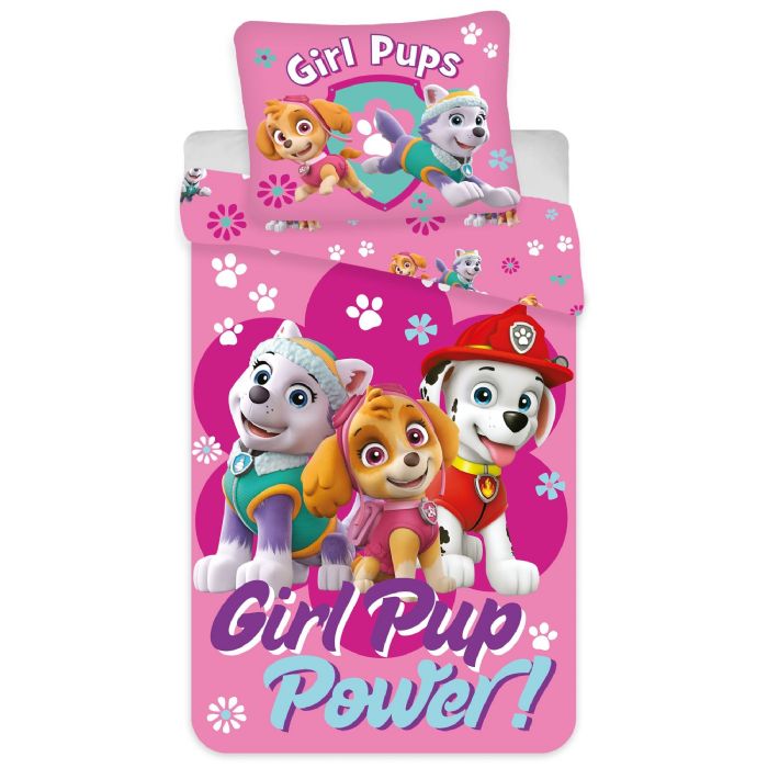 Junior Sengesæt 100x140 Cm Vendbart Sengetøj Med Girl Pup Power Paw Patrol Sengetøj 100  Bomulds Sengelinned