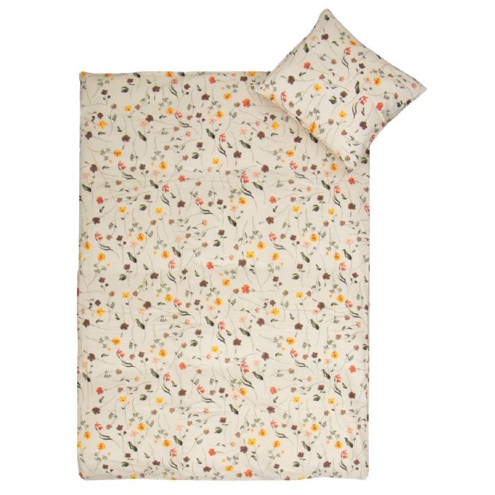 Junior Sengetøj 100  Blødt Bomuld 115x135 Cm Beige Sengesæt Med Forårsblomster