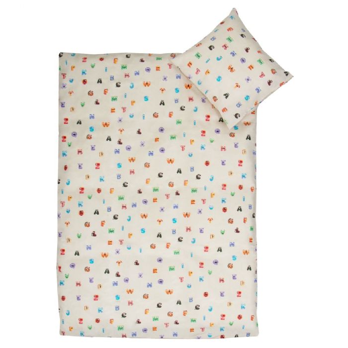 Junior Sengetøj 100  Blødt Bomuld 115x135 Cm Beige Sengesæt Med Bogstaver