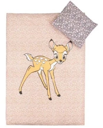 Junior Sengetøj 100x140 Cm Sengesæt Bambi Og Blomster       Design 100  Bomuld