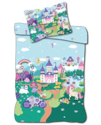Junior Sengetøj 100x140 Cm Vendbart Sengesæt Med Eventyrs Design Og En Prinsesse 100  Blødt Bomulds Sengelinned