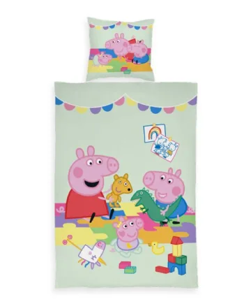 Junior Sengetøj 100x140 Cm Vendbart Sengesæt Med Gurli Gris  Familie Family Fun 100  Bomulds Sengelinned