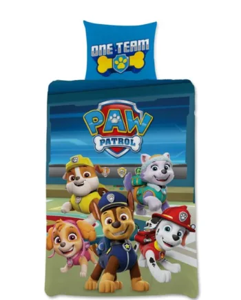 Junior Sengetøj 100x140 Cm Vendbart Sengesæt Med Paw Patrol One Team 100  Bomulds Sengelinned