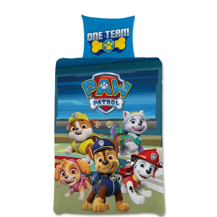 Junior Sengetøj 100x140 Cm Vendbart Sengesæt Med Paw Patrol One Team 100 Bomulds Sengelinned