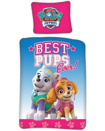 Lyserødt Junior Sengetøj 100x140 Cm Paw Patrol Sengesæt Everest Og Skye       Design 100  Bomuld