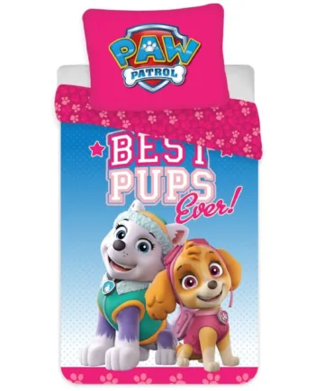 Lyserødt Sengetøj 140x200 Cm Paw Patrol Sengesæt Med Everest Og Skye Vendbart Design 100  Bomuld