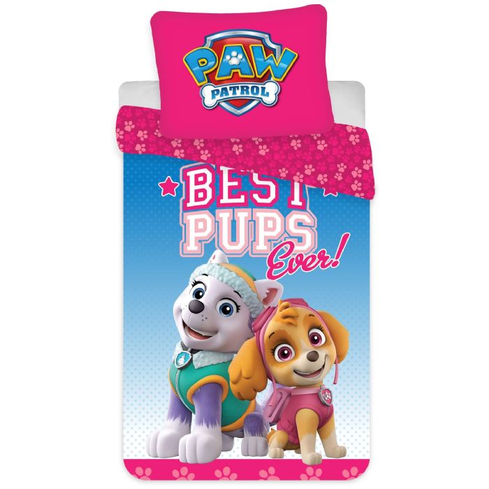 Lyserødt Sengetøj 140x200 Cm Paw Patrol Sengesæt Med Everest Og Skye Vendbart Design 100 Bomuld