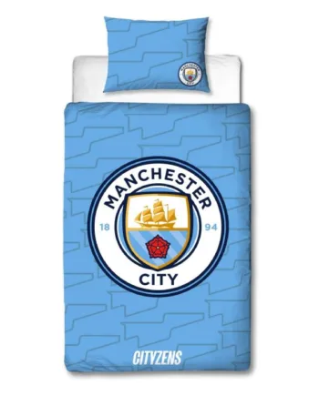Manchester City Sengetøj Blåt Vendbart Sengesæt Med Logo 140x200 Cm 100  Bomulds Sengelinned Fodbold Sengetøj