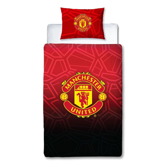 Manchester United Sengetøj Rødt Vendbart Sengesæt Med Logo 140x200 Cm 100 Bomulds Sengelinned Fodbold Sengetøj