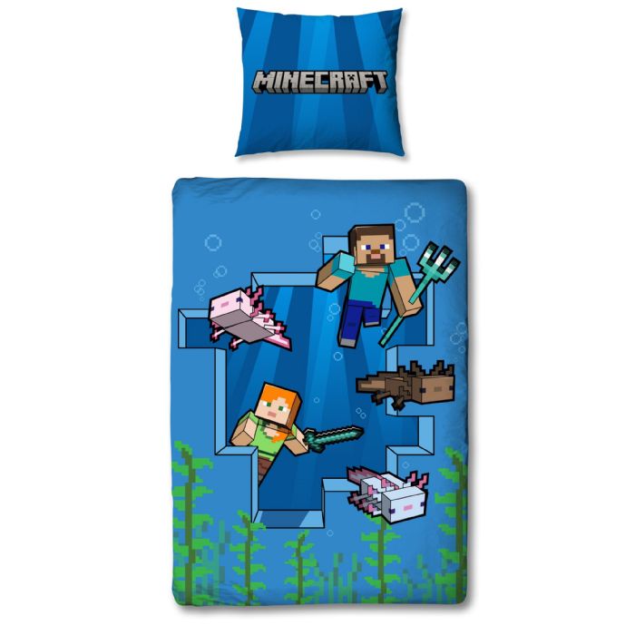 Minecraft Sengetøj 150x210 Cm Alex Og Steve Sengesæt Med       Design 100  Bomuld