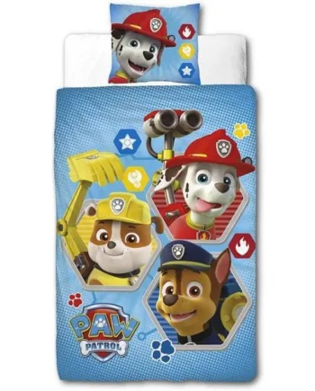 Paw Patrol Sengetøj 140x200 Cm Marshall  Rubble Og Chase  Sengesæt Med Vendbart Design 100  Bomuld
