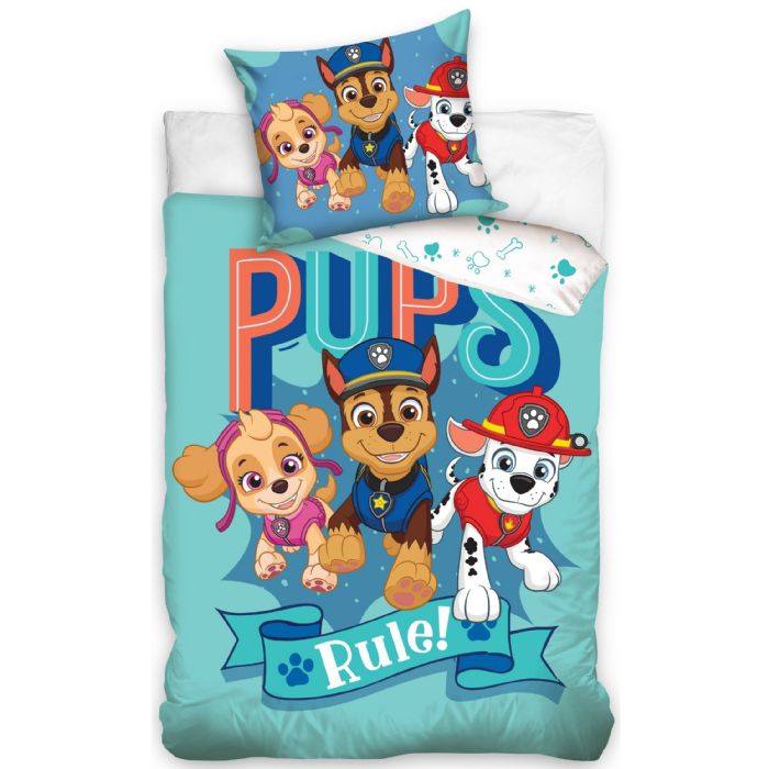 Paw Patrol Sengetøj 150x210 Cm Pups Rule Dynebetræk Med Design 100 Bomulds Sengesæt
