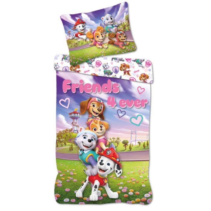 Paw Patrol Sengetøj 140x200 Cm Vendbart Sengesæt Med Paw Patrol Friends   Ever 100  Bomulds Sengelinned
