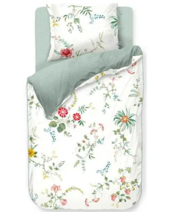 Pip Studio Sengetøj 140x220 Cm Fleur Grandeur White Blomstret Sengetøj Dobbeltsidet Sengesæt 100  Bomuld