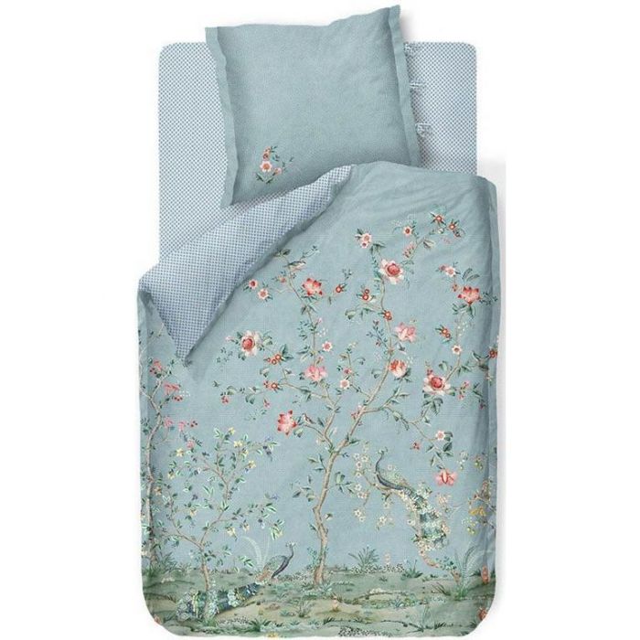 Pip Studio Sengetøj 140x200 Cm Okinawa Blue Blomstret Sengetøj Dobbeltsidet Sengesæt 100 Bomuld