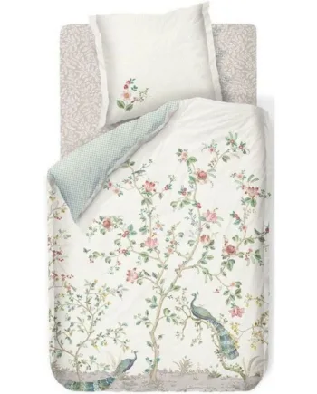 Pip Studio Sengetøj 140x200 Cm Okinawa White Blomstret Sengetøj Dobbeltsidet Sengesæt 100  Bomuld