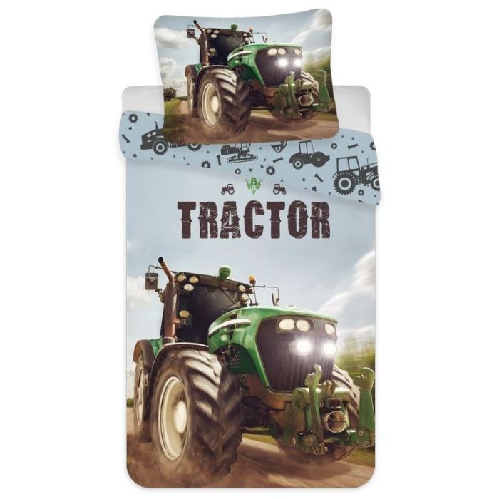 Traktor Junior Sengetøj 100x140 Cm Traktor Med Lysende Lygter       Design 100  Bomuld