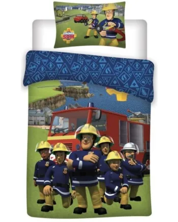 Sengetøj 140x200 Cm Brandmand Sam Og Venner Vendbart Sengesæt   100  Bomuld