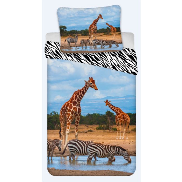 Sengetøj 140x200 Cm Savannens Dyr Giraffer Og Zebraer På Savannen Vendbart Sengesæt 100 Bomuld Børne Sengetøj