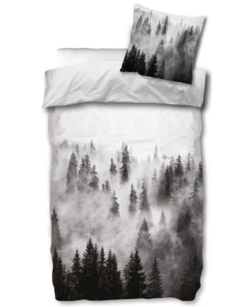 Sengetøj 140x200 Cm Sengetøj Med Træ Landskab Natur Motiv 100  Bomuld Sort Og Hvidt Sengesæt