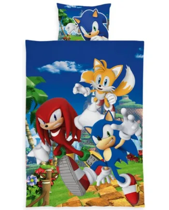 Sonic Sengetøj 140x200 Cm Vendbart Sengesæt Med Sonic The Hedgehog Og Venner 100  Blødt Bomulds Sengelinned