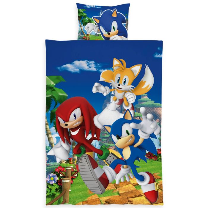 Sonic Sengetøj 140x200 Cm Vendbart Sengesæt Med Sonic The Hedgehog Og Venner 100 Blødt Bomulds Sengelinned