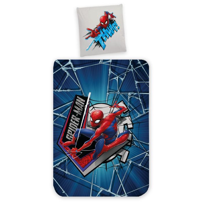 Spiderman Sengetøj 100x140 Cm Junior Sengesæt Med Spiderman Vendbart Motiv 100  Bomulds Sengelinned