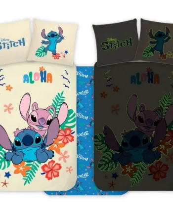 Stitch Og Angel Sengetøj 100  Blødt Bomuld Vendbart Selvlysende Junior Sengesæt 100x140 Cm Sengelinned