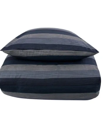 Stribet Sengetøj 100  Blødt Bomuldssatin Big Stripes Blue By Night Sengesæt