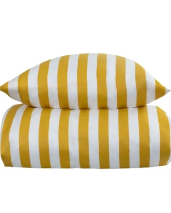 Stribet Sengetøj Til King Size Dyne 240x220 Cm Blødt Bomuldssatin Nordic Stripe Gult Og Hvidt Sengesæt
