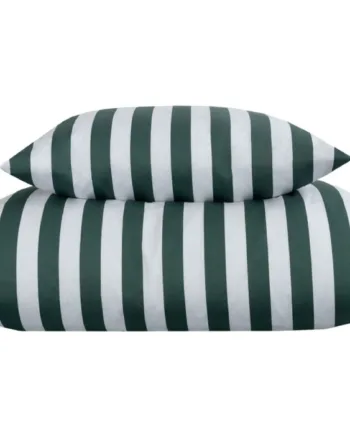 Stribet Sengetøj 150x210 Cm Blødt Bomuldssatin Nordic Stripe Grønt Og Hvidt Sengesæt