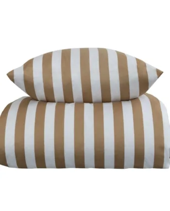 Stribet Sengetøj 140x200 Cm Blødt Bomuldssatin Nordic Stripe Sandfarvet Og Hvidt Sengesæt