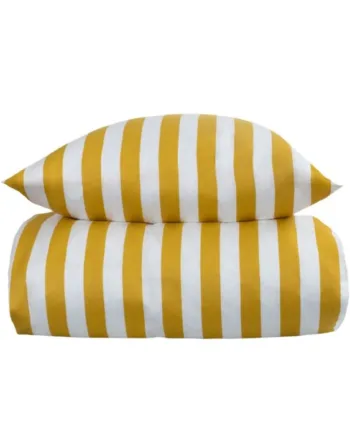 Stribet Sengetøj Til Dobbeltdyne 200x220 Cm Blødt Bomuldssatin Nordic Stripe Gult Og Hvidt Sengesæt