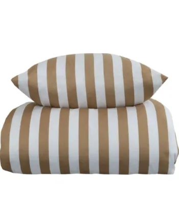 Stribet Sengetøj Til Dobbeltdyne 200x220 Cm Blødt Bomuldssatin Nordic Stripe Sand Og Hvidt Sengesæt