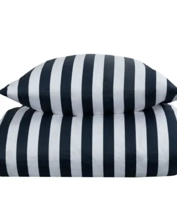 Stribet Sengetøj 140x220 Cm Blødt Bomuldssatin Nordic Stripe Blåt Og Hvidt Sengesæt