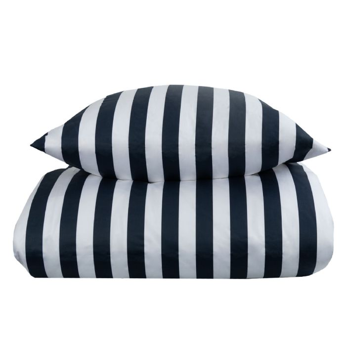 Stribet Sengetøj 140x220 Cm Blødt Bomuldssatin Nordic Stripe Blåt Og Hvidt Sengesæt