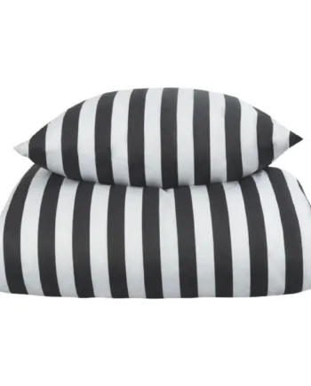 Stribet Sengetøj 150x210 Cm Blødt Bomuldssatin Nordic Stripe Mørkegråt Og Hvidt Sengesæt