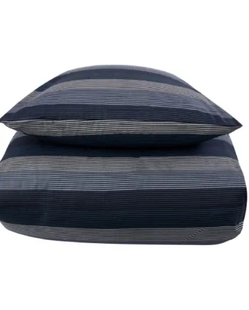 Stribet Sengetøj 150x210 Cm 100  Blødt Bomuldssatin Big Stripes Blue By Night Sengesæt